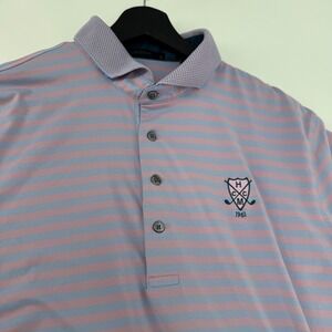 GREYSON Men's Large Striped Golf Polo Shirt Purple Pink Short Sleeve Performance